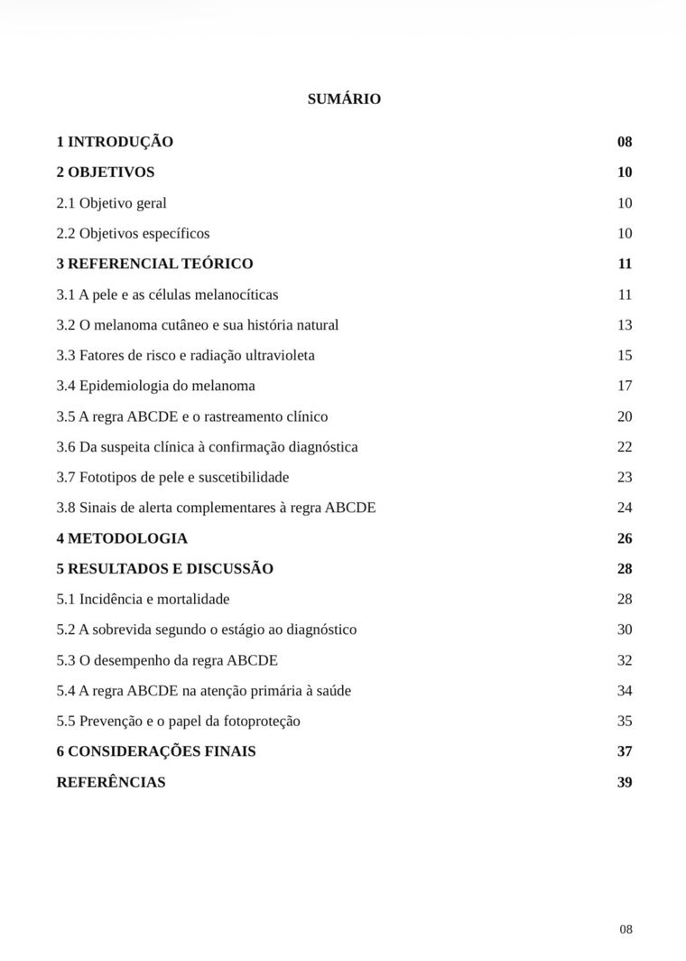 Sumário completo em ABNT